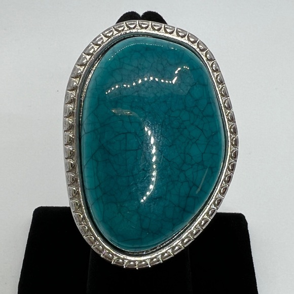 Vintage Faux Turquoise Silver Toned Statement Ring - Picture 1 of 6